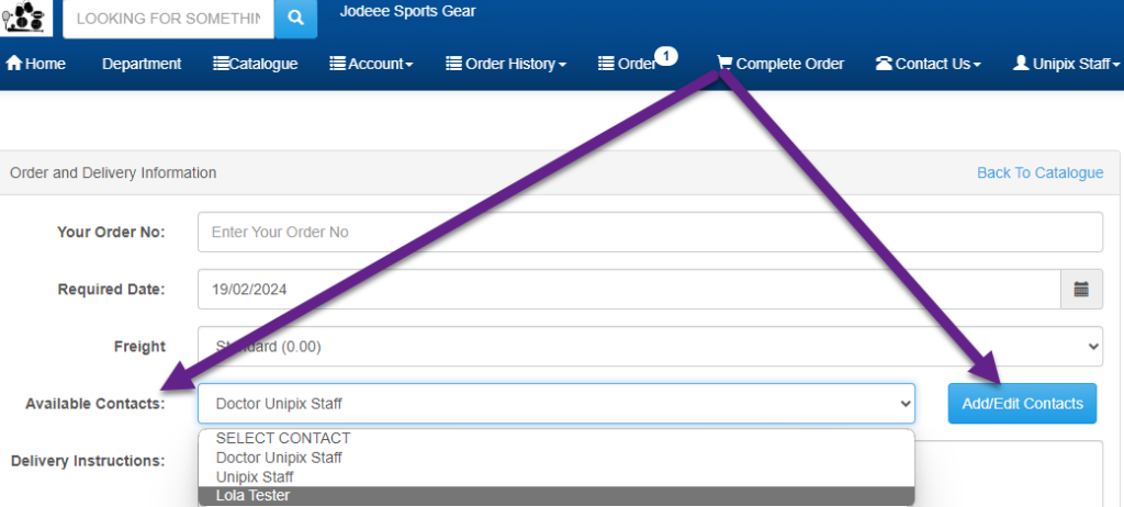 B2B Order Contacts